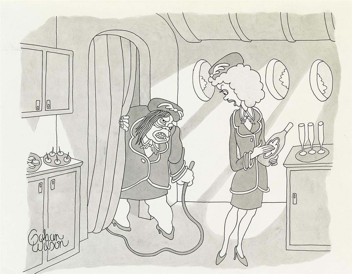 GAHAN WILSON. (THE NEW YORKER / CARTOON / AVIATION) What are you doing outside of coach?